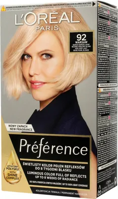 A box of L'Oréal Paris Preference hair dye, featuring a model with blonde hair.