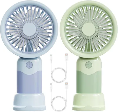 Produktbild von Tragbarer Ventilator, Mini-Hand- und Tischventilator, USB-aufladbar, 3 Geschwindigkeitsstufen, im Taschenformat für Büro, Reisen, Strand, Camping (Grün, Blau)
