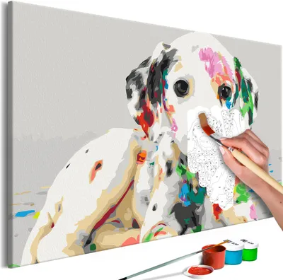 Immagine prodotto di Pittura per numeri cane animale colorato 50x40 cm set pittura con cornice in legno su tela per adulti bambini dipinti a mano kit fai da te n-A-1119-e-a