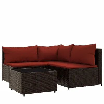 Produktbild von 4-tlg. Garten-Lounge-Set mit Kissen Braun Poly Rattan