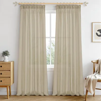 Zdjęcie produktu dla Przezroczyste zasłony 245 x 140 cm, zestaw 2 sztuk, beżowe, wygląd lnu, do salonu