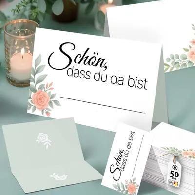 Produktbild von 50 Tischkarten Schön dass du da bist Floral, Rose Love Pink/Green