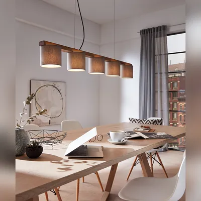Immagine prodotto di Lampada a sospensione Lampada a sospensione a 5 luci E14 max. 25 Watt metallo-legno-grigio Briloner