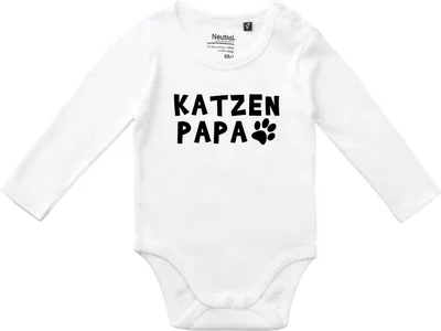 Produktbild von Huuraa Baby Body Katzenpapa Tapse 74 White  Baumwolle Fairtrade Langarmbody Geschenkidee