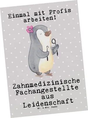 Produktbild von Mr. & Mrs. Panda Postkarte Zahnmedizinische Fachangestellte Leidenschaft - Grau Pastell - Geschenk, Postkarten, Ansichtskarten, Ansichtskarte, Fotokarte, Grußkarte