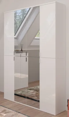 Produktbild von Garderobe "SystemX" in weiß Hochglanz Schuhschrank mit Spiegeltür 122 x 193 cm
