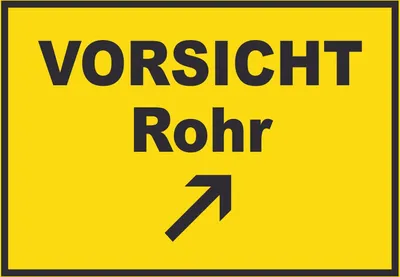 Produktbild von Vorsicht Rohr mit Richtungspfeil rechts oben Schild A3 Rückseite selbstklebend