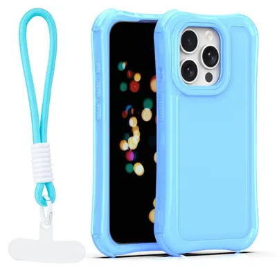 Image de Coque de protection Safepop avec cordon pour iPhone 15 Pro 6,1 pouces, couleur bleue