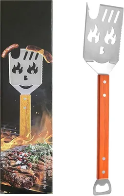 Produktbild von 7-in-1 Grillspatel Edelstahl mit Holzgriff, BBQ Grillzubehör multifunktional mit Messer Gabel Flaschenöffner, Geschenk für Männer & Grillfans