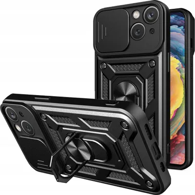 Image de Étui blindé avec support et protège-appareil photo pour Iphone 15 Plus Hybrid Armor Camshield - Noir