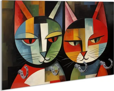 Produktbild von Wallario Handtuchhalter aus Glas, Motiv: Lesende Katzen, 30 x 20 cm mit 4 Haken