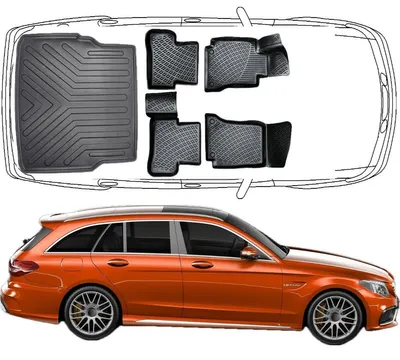 Produktbild von Set Autofußmatten und Kofferraummatte kompatibel mit Mercedes C Klasse W205 Kombi (2014 - 2021)