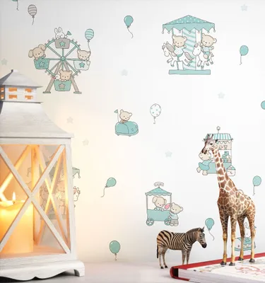 Produktbild von NEWROOM Tapete Türkis  Tiere - Kinderzimmer Kinder Weiß  Kirmes  Babytapete  Babyzimmer