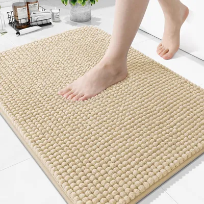 Produktbild von Dicke und weiche Badezimmermatte, rutschfest, waschbar, 51×76 cm, beige