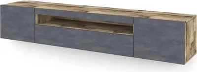 Produktbild von Fernsehschrank Jesse, Niedriges Sideboard für Wohnzimmer mit 3 Türen, Sockel für TV-Möbel, 100 %  Italy, cm 200x40h37, Ahorn und Schiefer