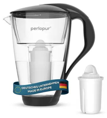 Glas-Wasserfilter 2 l, schwarz, mit 1 Filterpatrone