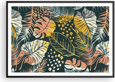 Produktbild von Gerahmtes Poster - Schwarzer Rahmen - Blätter modern bunt - 100x70 cm - Wand Bild - Wanddeko - Wandbilder - Kunstposter - Wandposter - Bilderrahmen - Bilder - Kunstdruck - P2BAA100x70-4630