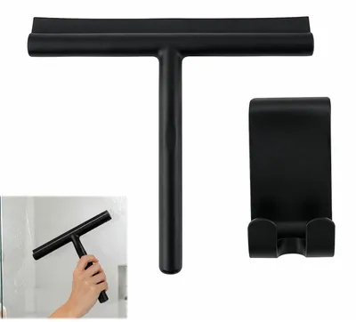 Produktbild von Famanu Duschwischer aus Silikon, schwarz, mit Haken, 21 cm