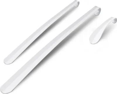 Produktbild von Metall Schuhlöffel "Weiß" im 3er Set ( 16,5cm, 58cm, 79cm )  - Hochwertige Schuhanziehhilfe - Schuhanzieher für Kinder, Herren, Damen, Senioren