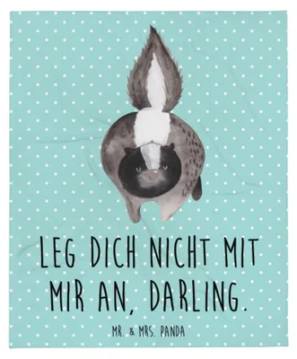 Produktbild von Mr. & Mrs. Panda Decke Stinktier Angriff - Türkis Pastell - Geschenk, Warme, Stinker, Wildtier, Skunk, Bettüberwurf, Tagesdecke, wütend, Raubtier, Schlafdecke, Bettdecke