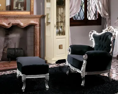 Produktbild von Sessel + Hocker Polster Sessel Design Luxus Klassische Barock Rokoko Garnitur