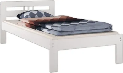 Produktbild von Einzelbett Bettrahmen 90x200 Futonbett Kieferbett weiß Massivholz Zubehör wählbar V-60.64-09WFederleisten und Matratze
