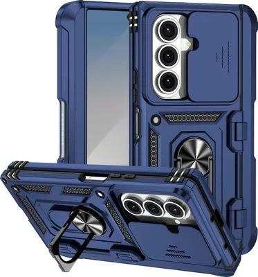 Obrázek produktu pro Hybridní pouzdro na Samsung Galaxy Z Fold 7 s prstencovým stojánkem, krytem na pant a posuvným krytem fotoaparátu Modrý