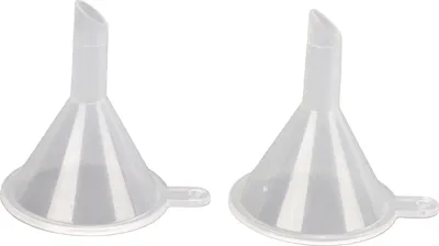 Obrázok produktu pre 2 plastové mini lieviky, priehľadné, prenosné, univerzálne na parfumy, tekuté prášky, esenciálne oleje