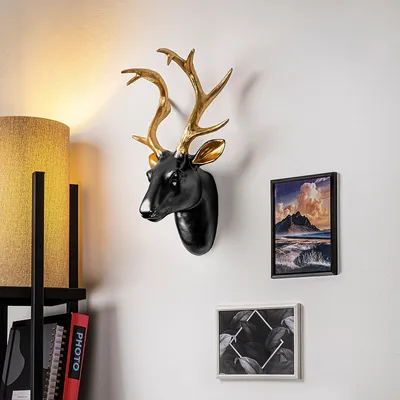 Produktbild von Wallity, Bust of Deer - 5, Dekoratives Wandaccessoire, 100 % POLYESTER, Gold, 26 x 17 x 38 cm