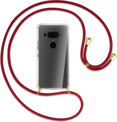 Produktbild von Handykette Backcover-Schutzhülle mit Band (Metall goldfarben) für HTC U12 Plus - dunkelrot
