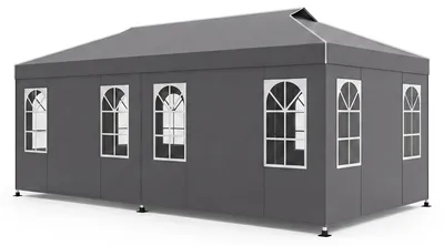 Obrázok produktu pre COSTWAY, skladací pavilón 3x6 m, párty stan s nastaviteľnou výškou, so 6 bočnými stenami a oknami, záhradný stan s ochranou pred slnkom, reflexnými prvkami a taškou