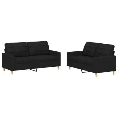 Produktbild von vidaXL 2-tlg. Sofagarnitur mit Kissen Schwarz Stoff