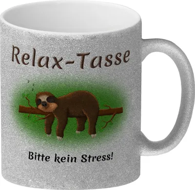 Produktbild von Relax-Tasse Bitte kein Stress! Glitzer-Kaffeebecher Besonders geeignet für
