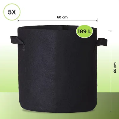 Produktbild von Pflanzsack mit Henkeln Grow Pot Bag Pflanztasche Pflanzbehälter 189 Liter – 5 Stück atmungsaktiv & wiederverwendbar