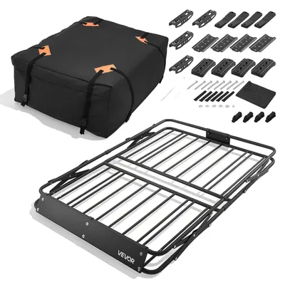 Image de Panier de toit VEVOR 1295 x 914 x 102 mm Panier de toit avec mécanisme de pliage Capacité de charge jusqu'à 90,72 kg Panier de toit pliable en acier allié, résistant aux intempéries Panier de transport de toit Convient aux SUV et aux pick-up
