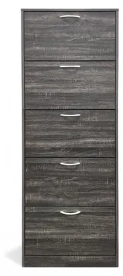 Image de Meuble à chaussures vertical à 5 portes en aggloméré bilaminé gris foncé, 60 x 24 x H 180 cm