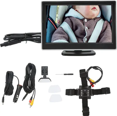 Imagen del producto de Espejo para coche para bebés, 5 pulgadas, HD 800RGB, visión clara, visión nocturna, rotación de 120°, compatible con 12V-24V DC, cámara para el asiento trasero del coche