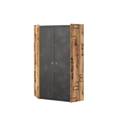 Produktbild von MINIO go for it, Eckkleiderschrank FARGO 17,  2 Türen – Alpenfichte / Rohstahl – 97 × 191 × 97 cm
