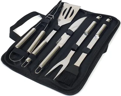 Produktbild von Krumble 5-Stück Barbecue-Set - 5er-Grill-Set aus Edelstahl - Inklusive praktischer Aufbewahrungstasche - Grillzubehör - Tranchiermesser - Messer - Grillwerkzeug - Edelstahl