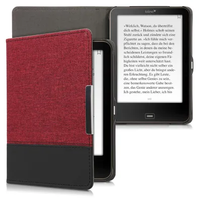 Produktbild von kwmobile Hülle kompatibel mit Tolino Vision 1 / 2 / 3 / 4 HD - Canvas eReader Schutzhülle Cover Case - Dunkelrot Schwarz