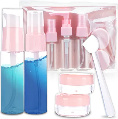 Produktbild von Kosmetische Reiseflasche Set 9 in 1 Reiseflaschen für Flüssigkeiten Flugzeug-Reiseset für Kosmetik / Shampoo / Duschgel / Creme Rosa Retoo