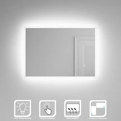 Produktbild von SONNI Badspiegel 70x50cm mit LED Beleuchtung Antibeschlag Touch schalter Badezimmerspiegel Lichtspiegel Wandspiegel