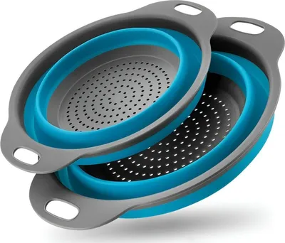 Immagine prodotto di HI NATURE™ Scolapasta Pieghevole Set 2 Pezzi – Colino Silicone Pieghevole Salvaspazio – 1 Grande + 1 Piccolo – BPA Free – Lavabile in Lavastoviglie