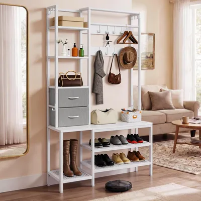 Produktbild von YITAHOME Kleiderständer, Garderobenständer Schuhregal 9 Haken 2 Schubladen