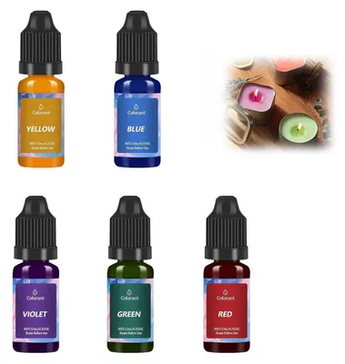 Zdjęcie produktu dla Płynny barwnik do świec, zestaw 5 kolorów, 10 ml, do użytku z woskiem i mydłem