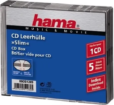Produktbild von Hama CD Slim Jewel Case, 1 Disks, Transparent, 143 mm, 125 mm, 27 mm, 183 g