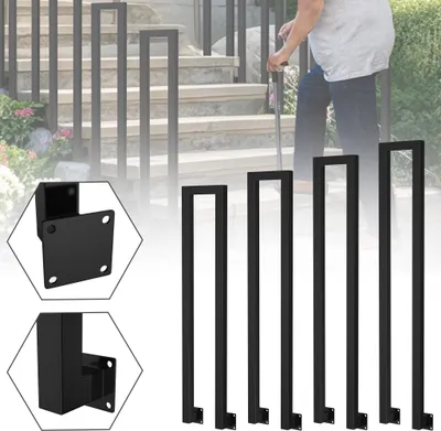 Zdjęcie produktu dla XINZI Poręcz schodowa w kształcie litery U, czarna, 85 cm – montaż boczny, solidna konstrukcja metalowa, poręcz antypoślizgowa, łatwa w montażu, do willi/korytarzy