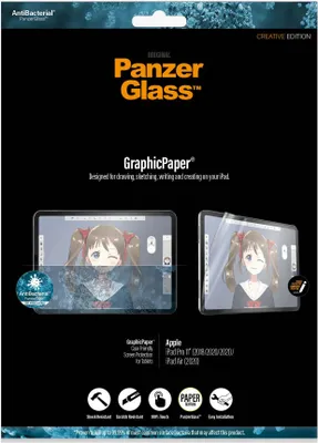 Obrázek produktu pro PanzerGlass ® GraphicPaper® Screen Protector iPad Pro 11″ (2018, 2020-2022, 2024) | iPad Air 10.9'' (2020, 2022), Apple, Apple - iPad Pro 11″, Apple - iPad Air (2022), Apple - iPad Air (2020), Aplikace nasucho, Odolné proti poškrábání, Odolný proti nárazům, Antibakteriální, Průhledná, 1 kusů