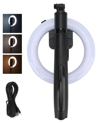 Obrázek produktu pro 8palcové kruhové světlo se stativem a držákem na telefon, Bluetooth Fill Selfie Stick pro živé videozáznamy z mobilu