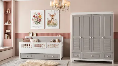 Productafbeelding van Praktische kinderkamerset met kinderbed en garderobekast